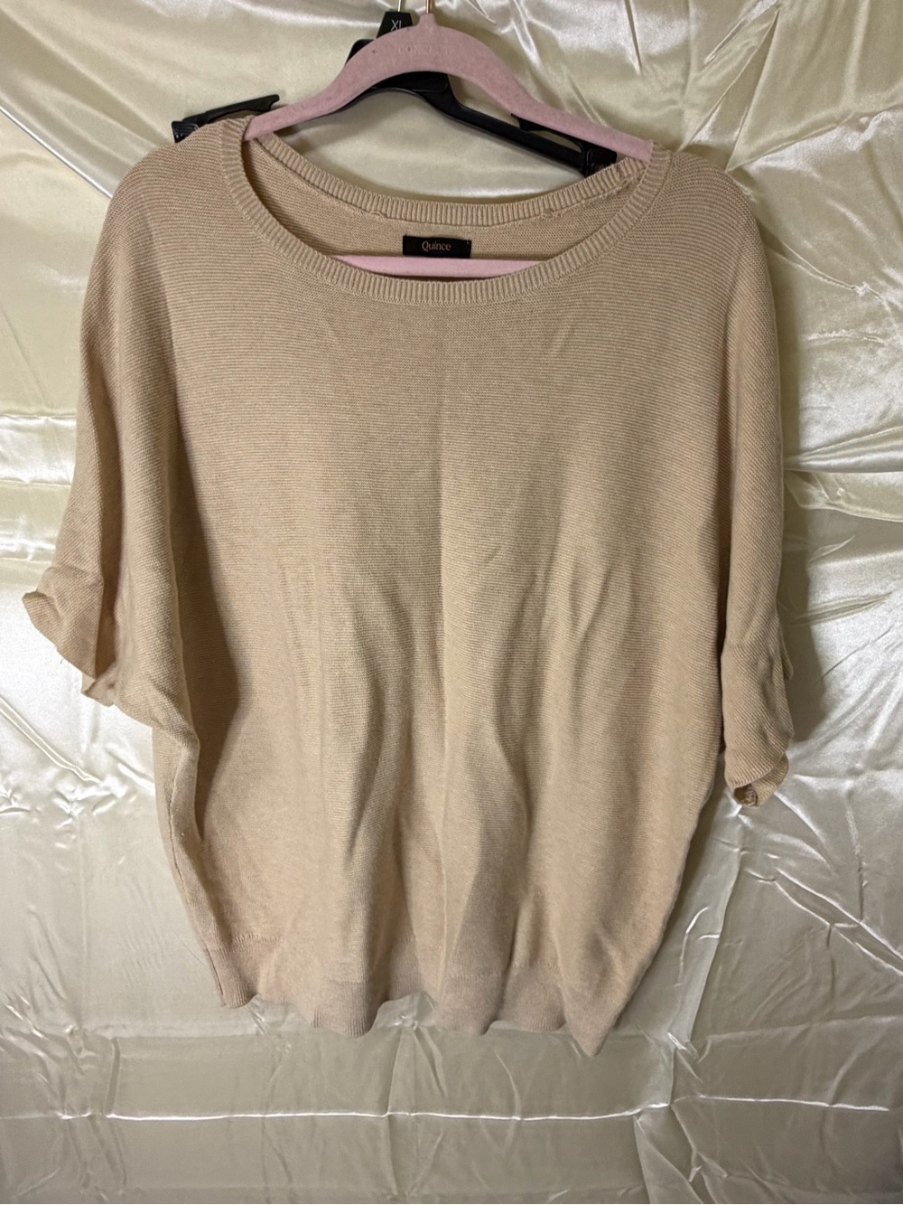 Quince Womens L Beige Oatmeal Dolman Sleeve Lightweight Knit Sweater Oversized
